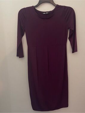 Deep Plum Waist-Pleat Midi Dress